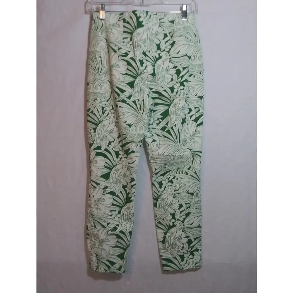 WHBM Green & White Floral Skinny Crop Tropical Bird Vacation Pull On Size 2
